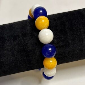 Blue, Gold & White Beaded Bracelet
